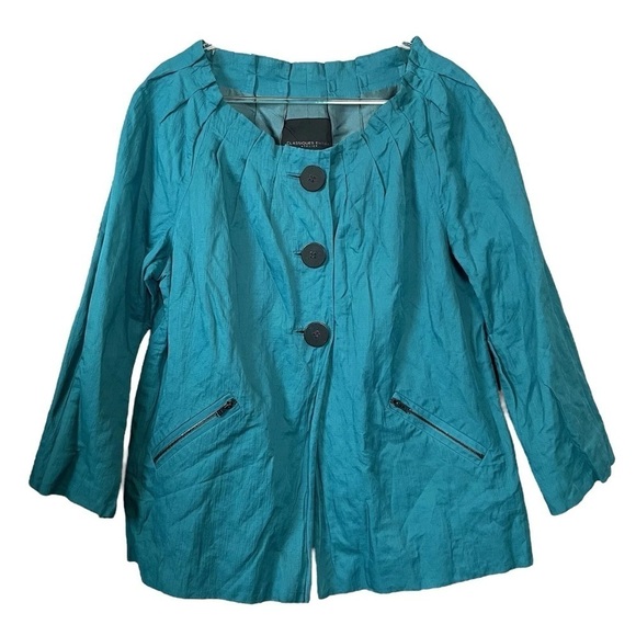Classiques Entier Atelier Pleated Buttoned Jacket Teal Blue-Green Size M - Picture 9 of 9